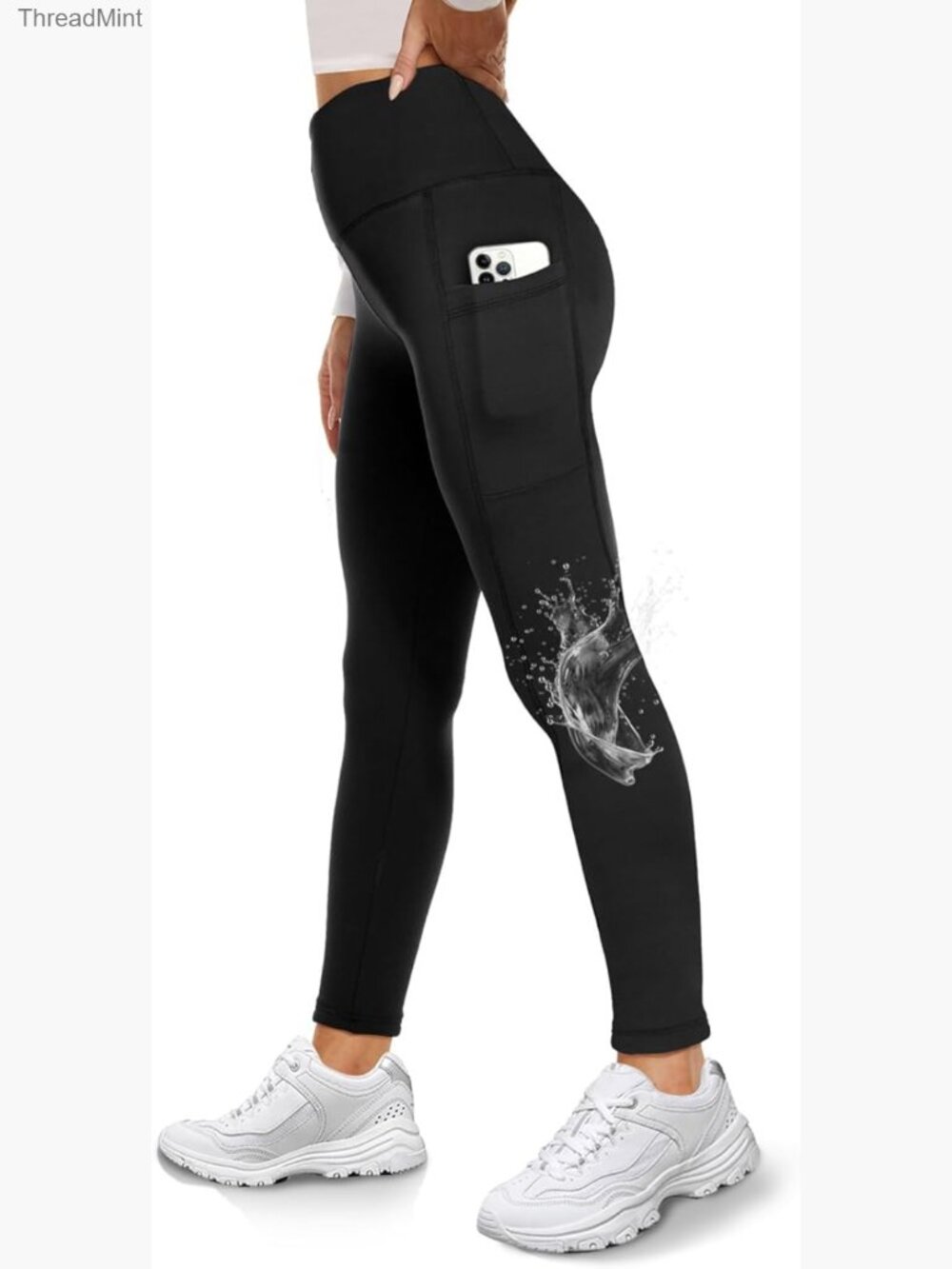 Fleece Lined High Waisted Leggings with Pockets - Thermal Water Resistant